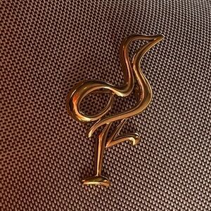Vintage Signed Crown Trifari Gold Tone Bird Modernist Crane Figural Brooch